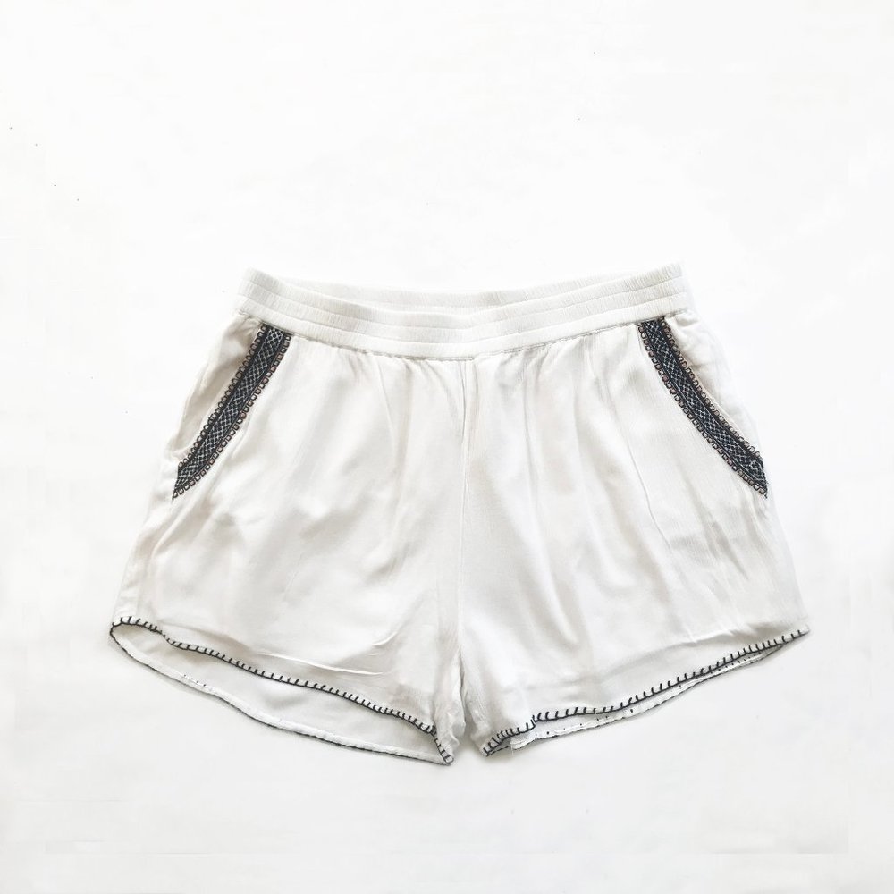 Crinkle-cotton Pull-on Pants, White, Large